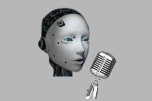 image showing robot at a microphone as featured image for blog post entitle, Sounding Real Doesn’t Mean Our Message Is Real, by Michael Coleman